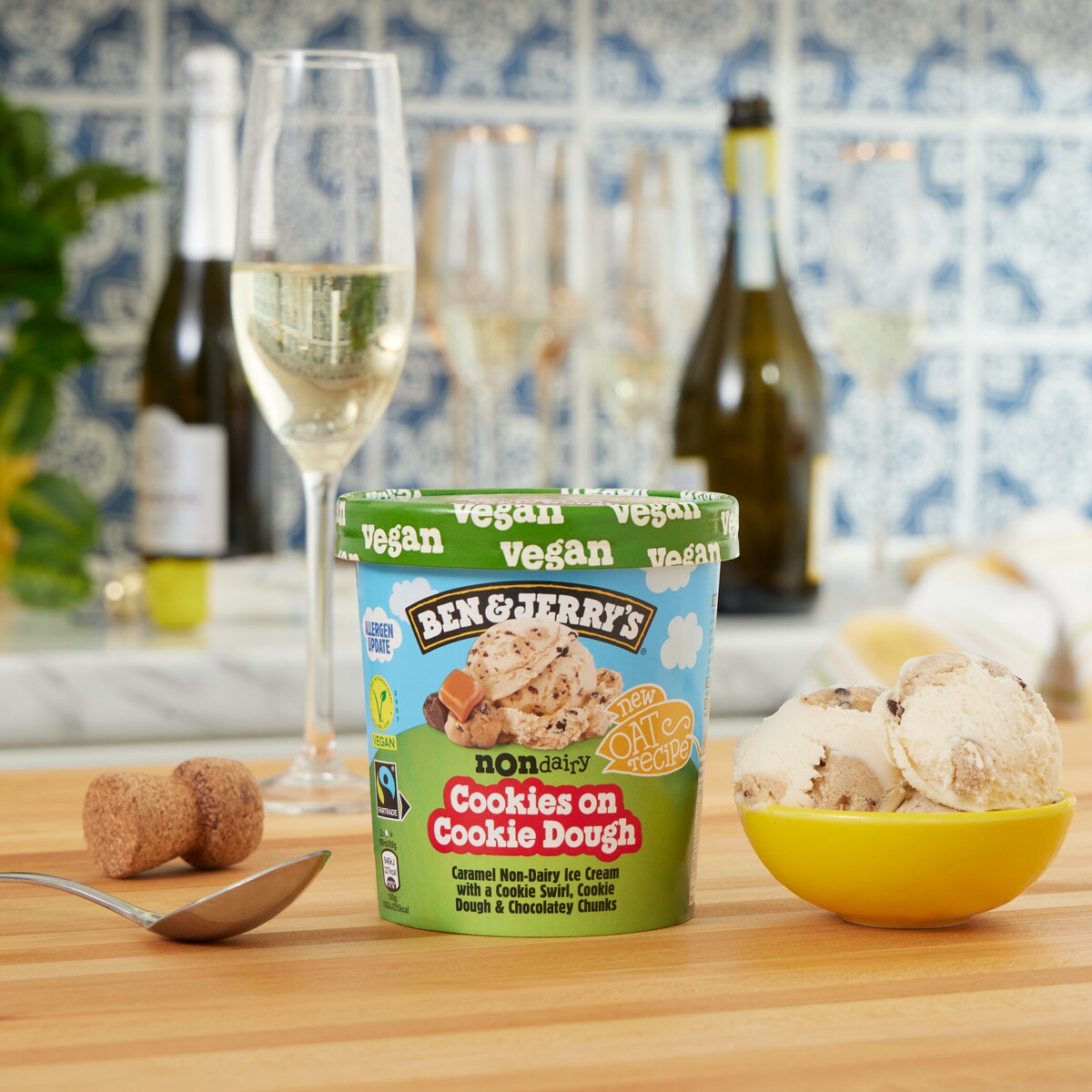 prosecco with a scoop of Cookies on Cookie Dough Non-Dairy