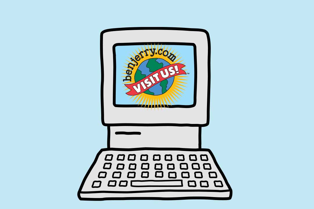 Computer with screen saying Visit Us